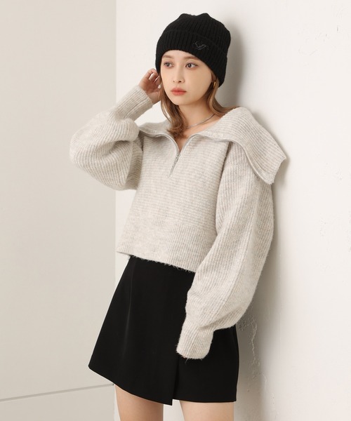 one after another NICE CLAUP（ワンアフターアナザーナイスクラップ）の「N刺繍ニットキャップ（ニットキャップ/ビーニー・レディース・ブラック/杢グレー/オフホワイト・FREE）」の5枚目の写真