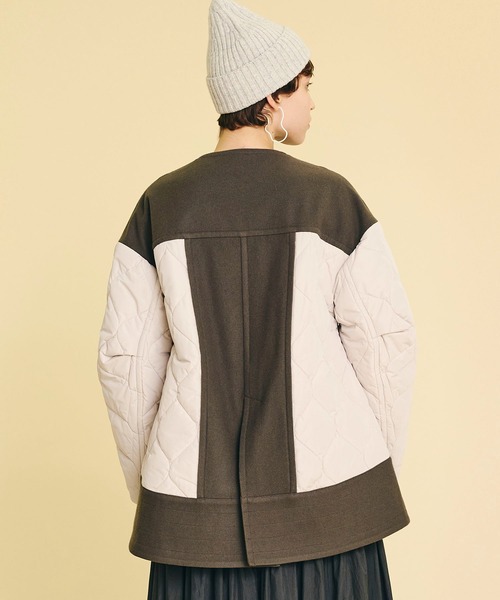 ランバンオンブルー レース キルティング ノーカラー ロング コート ベージュ LANVIN en Bleu（ランバンオンブルー）の「セーラーカラートレンチ