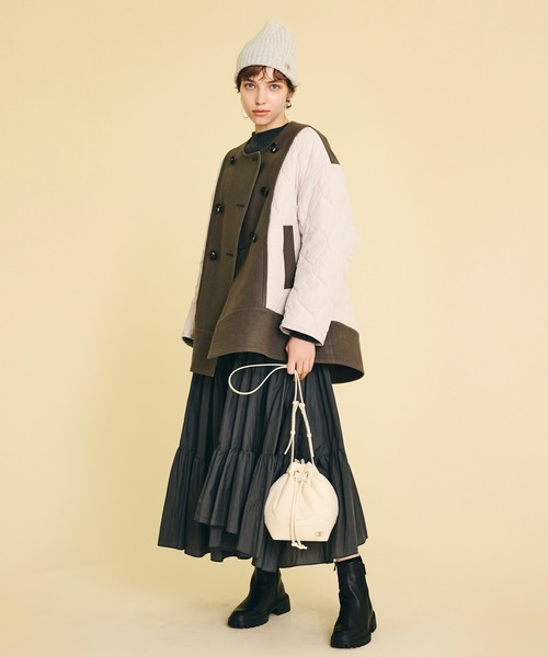 【美品✨】ランバンオンブルー 中綿ツイードコート キルティング 黒 38 LANVIN en Bleu（ランバンオンブルー）の「メルトンコンビキルティング