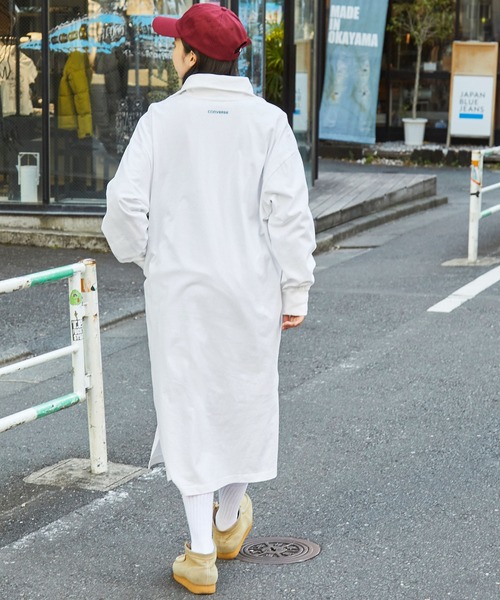 CONVERSE（コンバース）の「【CONVERSE/コンバース】ワンポイントロゴ刺繍 ハーフジップ オーバーサイズマキシ丈ワンピース（ワンピース・レディース・グレー/オフホワイト/グリーン・M）」の10枚目の写真