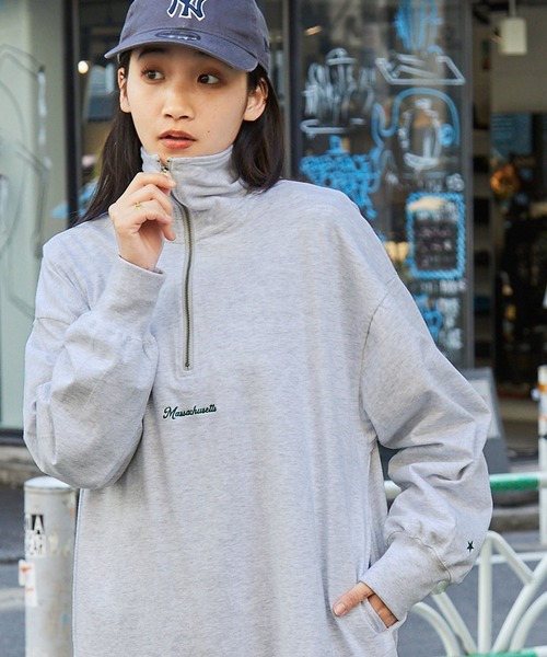 CONVERSE（コンバース）の「【CONVERSE/コンバース】ワンポイントロゴ刺繍 ハーフジップ オーバーサイズマキシ丈ワンピース（ワンピース・レディース・グレー/オフホワイト/グリーン・M）」の12枚目の写真