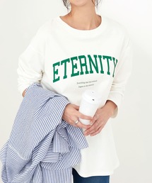 綿100%カレッジロゴラウンドヘムオーバーTシャツ