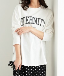 綿100%カレッジロゴラウンドヘムオーバーTシャツ