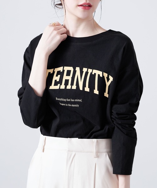 CHAN ME(チャンミ)の「綿100%カレッジロゴラウンドヘムオーバーTシャツ(Tシャツ/カットソー・レディース・グリーン系その他/ブラック/ホワイト・MEDIUM/LARGE/X-LARGE)」の1枚目の写真