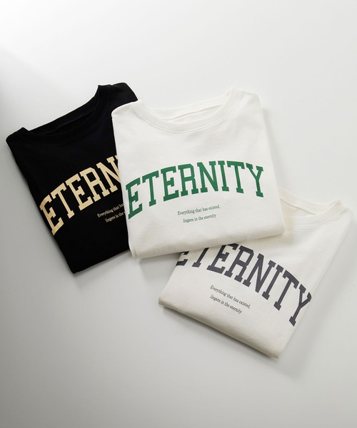 CHAN ME(チャンミ)の「綿100%カレッジロゴラウンドヘムオーバーTシャツ(Tシャツ/カットソー・レディース・グリーン系その他/ブラック/ホワイト・MEDIUM/LARGE/X-LARGE)」の4枚目の写真