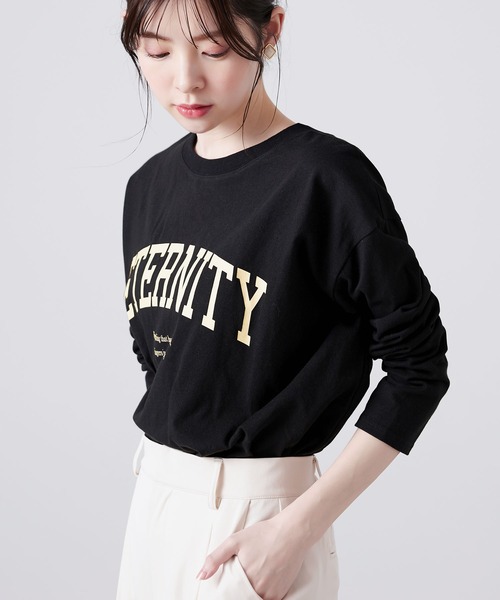 CHAN ME(チャンミ)の「綿100%カレッジロゴラウンドヘムオーバーTシャツ(Tシャツ/カットソー・レディース・グリーン系その他/ブラック/ホワイト・MEDIUM/LARGE/X-LARGE)」の13枚目の写真