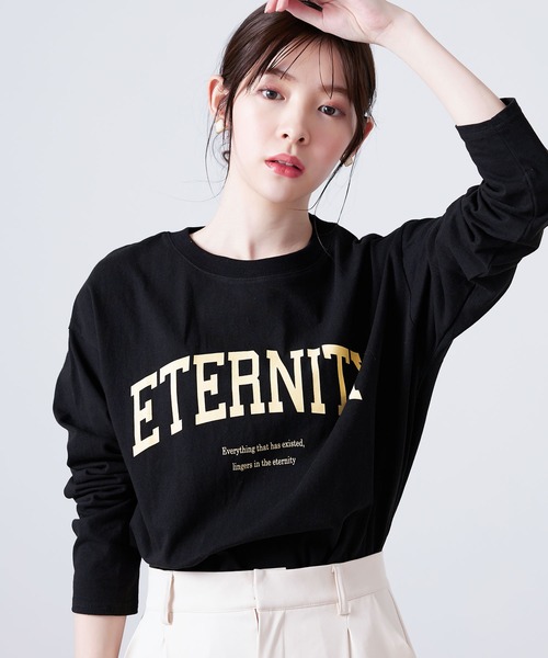 CHAN ME(チャンミ)の「綿100%カレッジロゴラウンドヘムオーバーTシャツ(Tシャツ/カットソー・レディース・グリーン系その他/ブラック/ホワイト・MEDIUM/LARGE/X-LARGE)」の12枚目の写真