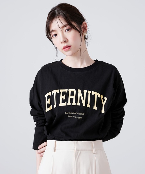 CHAN ME(チャンミ)の「綿100%カレッジロゴラウンドヘムオーバーTシャツ(Tシャツ/カットソー・レディース・グリーン系その他/ブラック/ホワイト・MEDIUM/LARGE/X-LARGE)」の14枚目の写真