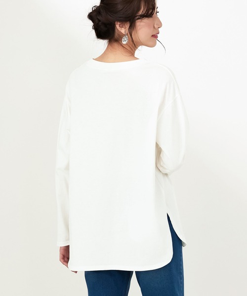 CHAN ME(チャンミ)の「綿100%カレッジロゴラウンドヘムオーバーTシャツ(Tシャツ/カットソー・レディース・グリーン系その他/ブラック/ホワイト・MEDIUM/LARGE/X-LARGE)」の10枚目の写真