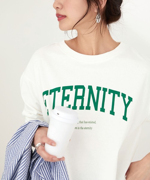 CHAN ME(チャンミ)の「綿100%カレッジロゴラウンドヘムオーバーTシャツ(Tシャツ/カットソー・レディース・グリーン系その他/ブラック/ホワイト・MEDIUM/LARGE/X-LARGE)」の11枚目の写真