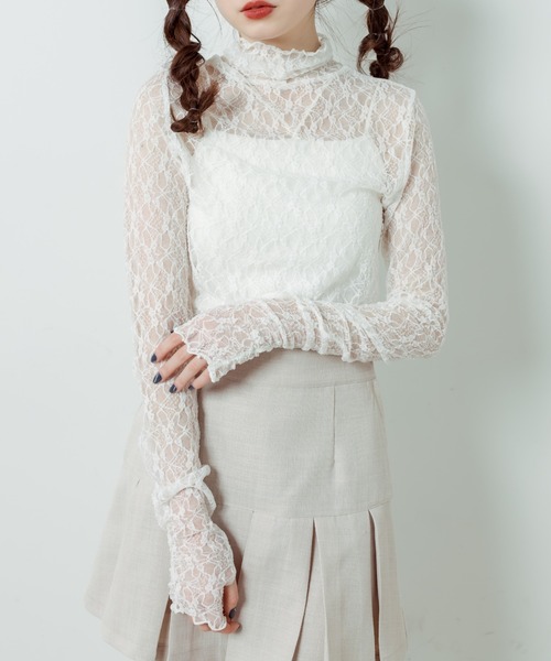 OLIVE des OLIVE（オリーブデオリーブ）の「レースくしゅくしゅインナー（Tシャツ/カットソー・レディース・ホワイト/オフホワイト・FREE）」の7枚目の写真