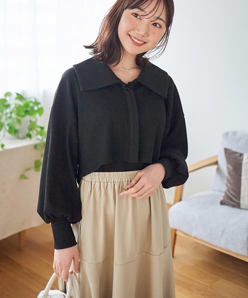 Rejoule(リジュール)の「比翼仕立てショートリブトップス(Tシャツ/カットソー・レディース・ブルー/オフホワイト/ブラック・FREE)」の7枚目の写真