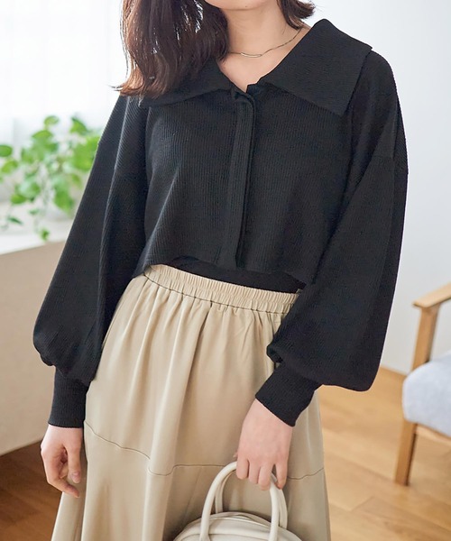 Rejoule(リジュール)の「比翼仕立てショートリブトップス(Tシャツ/カットソー・レディース・ブルー/オフホワイト/ブラック・FREE)」の8枚目の写真