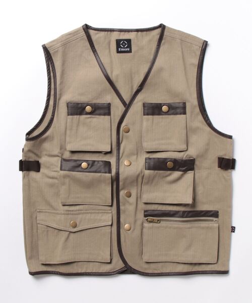 S'more（スモア）の「6POCKETS COTTON 100% VEST（ベスト・メンズ・ホワイト/ブラウン/ベージュ・SMALL/X-LARGE/MEDIUM/LARGE）」の3枚目の写真