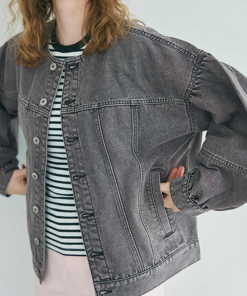 coca(coca)(コカ)の「デニムボリュームスリーブジャケット(デニムジャケット・レディース・ブルー/ライトブルー/アイボリー/ライトグレー/インディゴブルー/ライトベージュ/ライトピンク・ONE SIZE/L/M)」の20枚目の写真