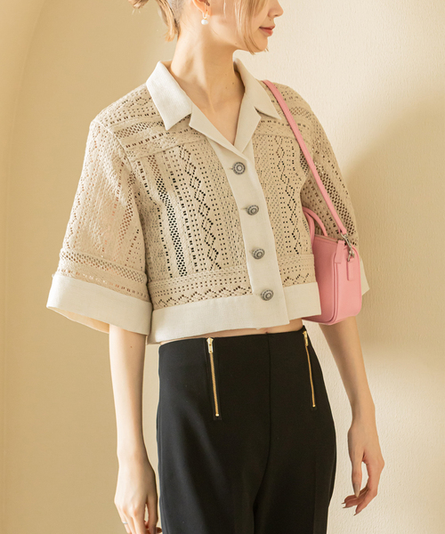 U by SPICK&SPAN（ユーバイスピックアンドスパン）の「ビスケットレース シャツ（シャツ/ブラウス・レディース・ブラック/ホワイト/キャメル・FREE）」の3枚目の写真