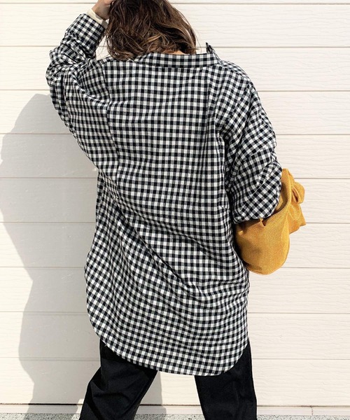 Q(キュー)の「コットンヘリンボーン オーバーシャツ(シャツ/ブラウス・レディース・アイボリー/ブラック系・MEDIUM)」の3枚目の写真