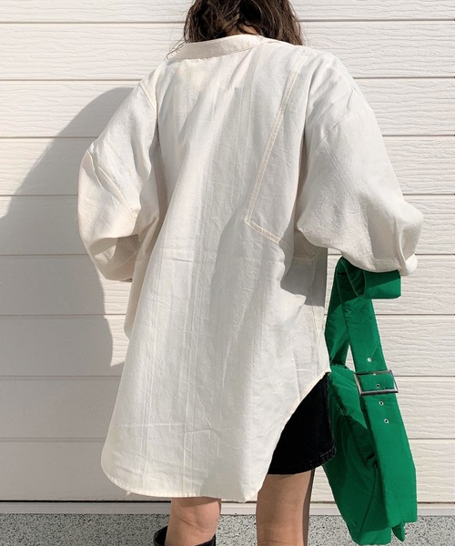 Q(キュー)の「コットンヘリンボーン オーバーシャツ(シャツ/ブラウス・レディース・アイボリー/ブラック系・MEDIUM)」の11枚目の写真