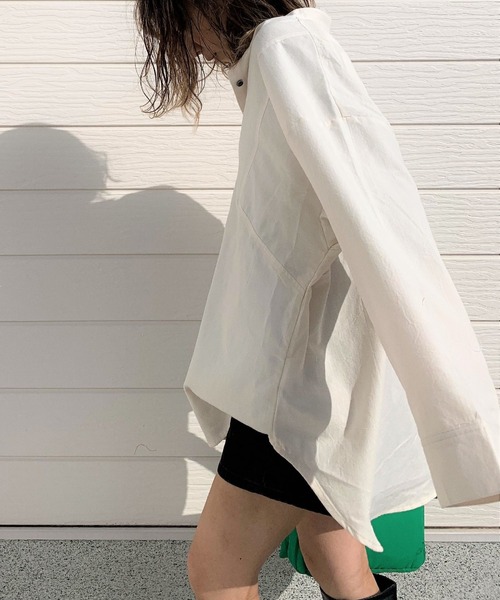 Q(キュー)の「コットンヘリンボーン オーバーシャツ(シャツ/ブラウス・レディース・アイボリー/ブラック系・MEDIUM)」の10枚目の写真