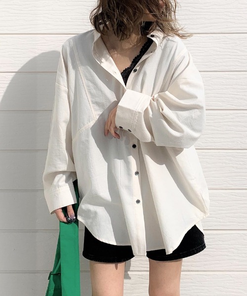 Q(キュー)の「コットンヘリンボーン オーバーシャツ(シャツ/ブラウス・レディース・アイボリー/ブラック系・MEDIUM)」の13枚目の写真