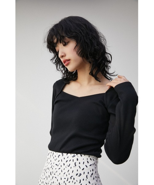 AZUL by moussy（アズールバイマウジー）の「IRREGULAR NECK LAYERED TOPS/イレギュラーネックレイヤードトップス（Tシャツ/カットソー・レディース・オフホワイト/ブラック/ライム・SMALL/MEDIUM）」の14枚目の写真