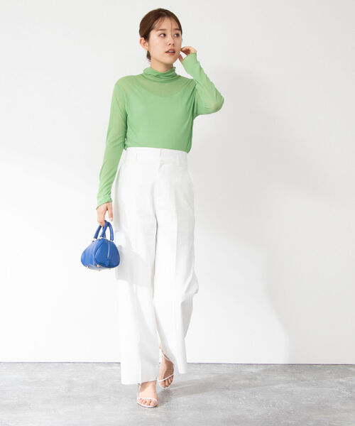 NOLLEY’S（ノーリーズ）の「シアーハイネックプルオーバーカットソー（Tシャツ/カットソー・レディース・グリーン/オフホワイト/イエロー・38）」の4枚目の写真