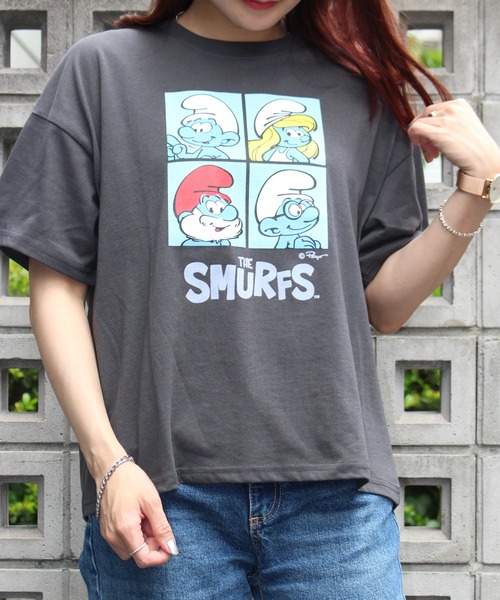 ALWAYS GOOD TIME(オルウェイズグッドタイム)の「【THE SMURFS/スマーフ】天竺半袖ワイドTシャツ(Tシャツ/カットソー・レディース・グレイッシュブルー/スミクロ/ベージュ/ピンク・L/M)」の2枚目の写真