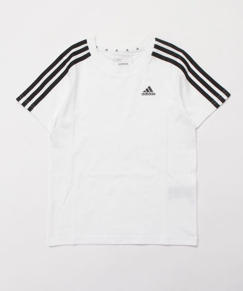 adidas（アディダス）の「アディダス adidas エッセンシャルズ スリーストライプス コットン半袖Tシャツ（Tシャツ/カットソー・キッズ・ブラック/ブルー/ピンク/ホワイト・140cm/130cm/150cm/160cm）」の2枚目の写真