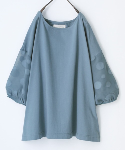 n'OrLABEL(ノアールレーベル)の「ドット柄シアー袖カットソー(Tシャツ/カットソー・レディース・グレイッシュベージュ/グレイッシュブルー/ブラック/オフホワイト/ネイビー・FREE)」の8枚目の写真