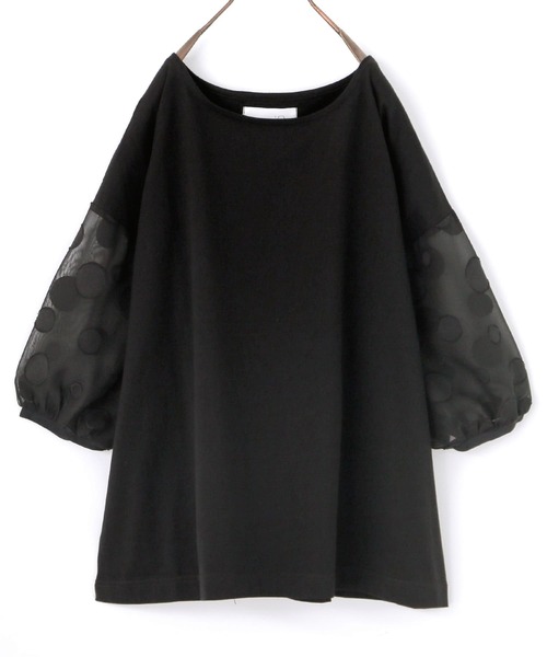 n'OrLABEL(ノアールレーベル)の「ドット柄シアー袖カットソー(Tシャツ/カットソー・レディース・グレイッシュベージュ/グレイッシュブルー/ブラック/オフホワイト/ネイビー・FREE)」の6枚目の写真