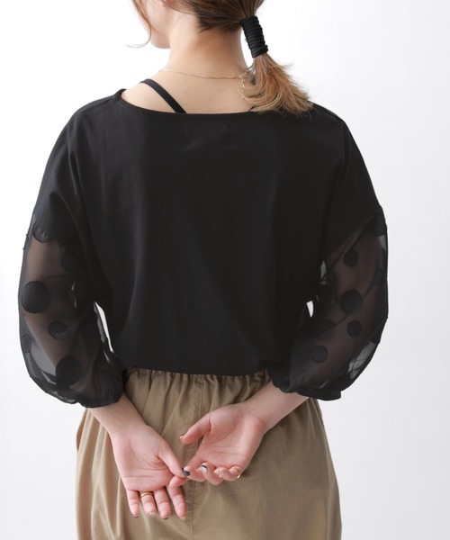 ドット柄シアー袖カットソー』（Tシャツ/カットソー）｜n