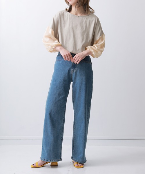 n'OrLABEL(ノアールレーベル)の「ドット柄シアー袖カットソー(Tシャツ/カットソー・レディース・グレイッシュベージュ/グレイッシュブルー/ブラック/オフホワイト/ネイビー・FREE)」の18枚目の写真