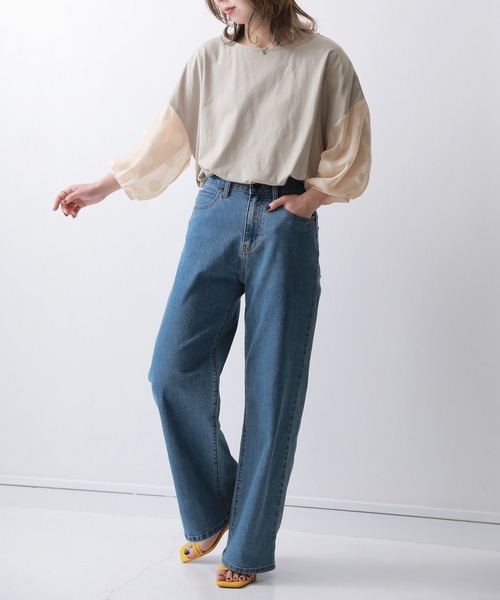 n'OrLABEL(ノアールレーベル)の「ドット柄シアー袖カットソー(Tシャツ/カットソー・レディース・グレイッシュベージュ/グレイッシュブルー/ブラック/オフホワイト/ネイビー・FREE)」の17枚目の写真