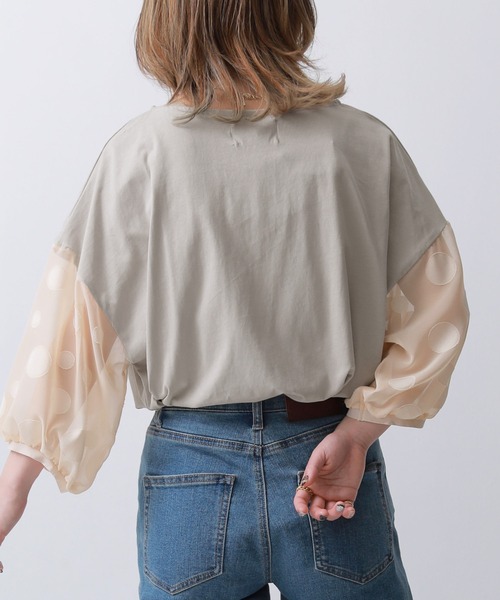 n'OrLABEL(ノアールレーベル)の「ドット柄シアー袖カットソー(Tシャツ/カットソー・レディース・グレイッシュベージュ/グレイッシュブルー/ブラック/オフホワイト/ネイビー・FREE)」の20枚目の写真