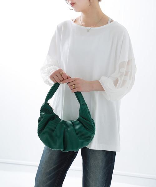 n'OrLABEL(ノアールレーベル)の「ドット柄シアー袖カットソー(Tシャツ/カットソー・レディース・グレイッシュベージュ/グレイッシュブルー/ブラック/オフホワイト/ネイビー・FREE)」の11枚目の写真