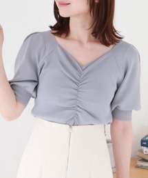 フロントギャザー半袖ニット