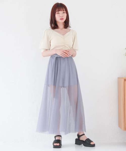 archives（アルシーヴ）の「フロントギャザー半袖ニット（ニット/セーター・レディース・アイボリー/ラベンダー/ブルー/ブラック・MEDIUM）」の9枚目の写真