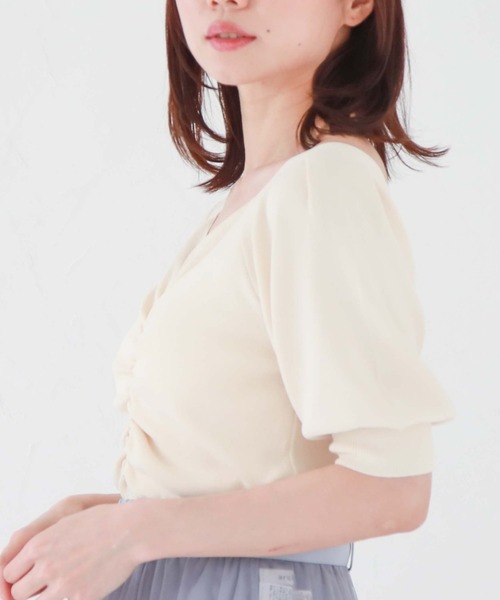 archives（アルシーヴ）の「フロントギャザー半袖ニット（ニット/セーター・レディース・アイボリー/ラベンダー/ブルー/ブラック・MEDIUM）」の5枚目の写真