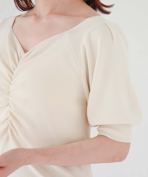 archives（アルシーヴ）の「フロントギャザー半袖ニット（ニット/セーター・レディース・アイボリー/ラベンダー/ブルー/ブラック・MEDIUM）」の7枚目の写真