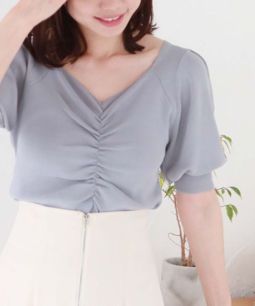 archives（アルシーヴ）の「フロントギャザー半袖ニット（ニット/セーター・レディース・アイボリー/ラベンダー/ブルー/ブラック・MEDIUM）」の12枚目の写真