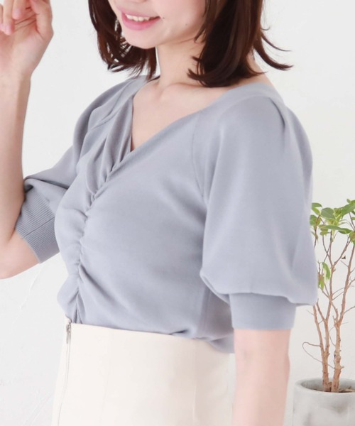 archives（アルシーヴ）の「フロントギャザー半袖ニット（ニット/セーター・レディース・アイボリー/ラベンダー/ブルー/ブラック・MEDIUM）」の13枚目の写真