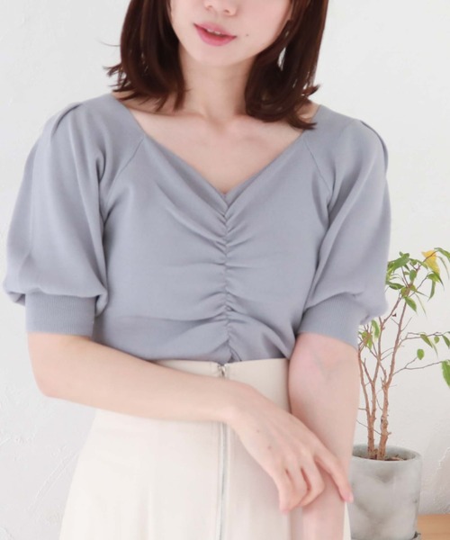 archives（アルシーヴ）の「フロントギャザー半袖ニット（ニット/セーター・レディース・アイボリー/ラベンダー/ブルー/ブラック・MEDIUM）」の15枚目の写真