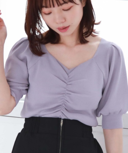 archives（アルシーヴ）の「フロントギャザー半袖ニット（ニット/セーター・レディース・アイボリー/ラベンダー/ブルー/ブラック・MEDIUM）」の20枚目の写真