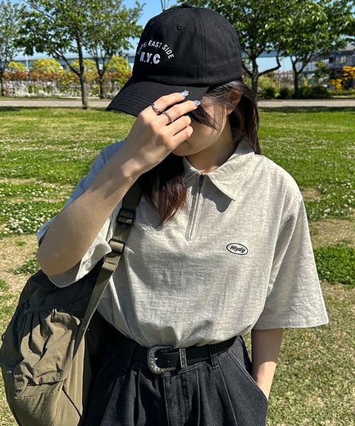 kutir(クティール)の「刺繍ロゴハーフジップポロTシャツ(Tシャツ/カットソー・レディース・オートミール/イエロー/アイボリー/チャコールグレー・FREE)」の3枚目の写真