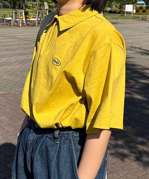 kutir(クティール)の「刺繍ロゴハーフジップポロTシャツ(Tシャツ/カットソー・レディース・オートミール/イエロー/アイボリー/チャコールグレー・FREE)」の4枚目の写真