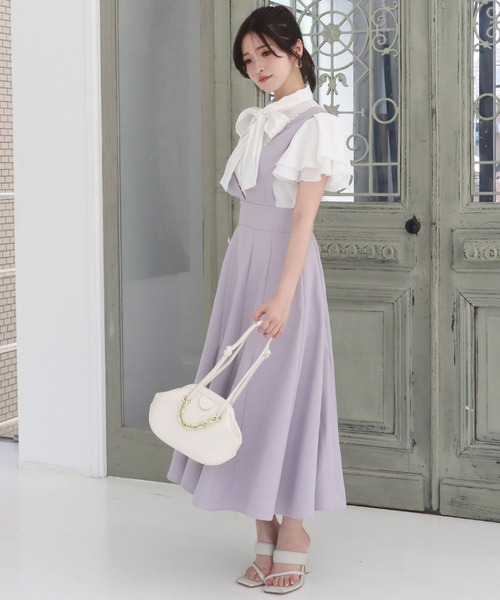 ROYAL PARTY(ロイヤルパーティー)の「パールトリミングジャンパースカート(ジャンパースカート・レディース・ベージュ/パープル/ブラック・FREE)」の4枚目の写真