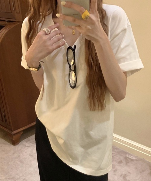 Mela(メラ)の「SIMPLE LOOSE T-SHIRT(Tシャツ/カットソー・レディース・グレー/ブラック/ホワイト・FREE)」の4枚目の写真