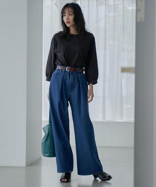 coen（コーエン）の「タックワイドデニムパンツ（デニムパンツ・レディース・ブラック/コバルトブルー・S/M/L）」の19枚目の写真