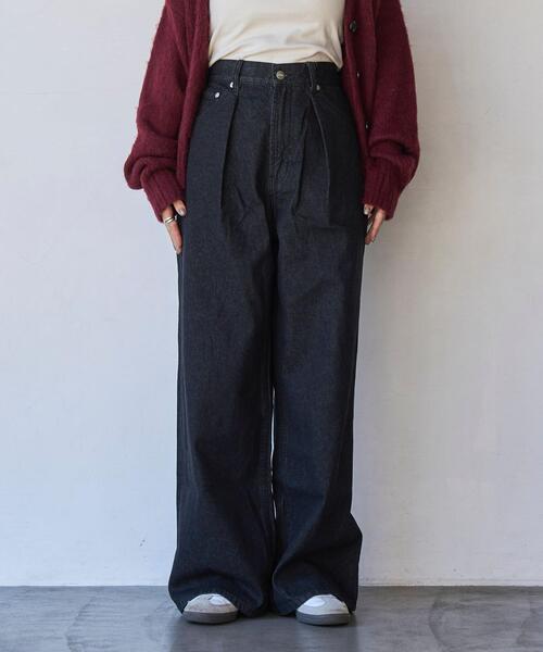 coen（コーエン）の「タックワイドデニムパンツ（デニムパンツ・レディース・ブラック/コバルトブルー・S/M/L）」の8枚目の写真