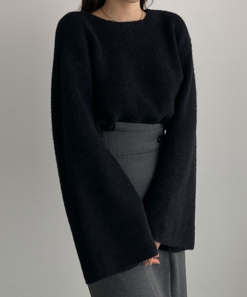 Louere（ルエレ）の「ボリュームフレアスリーブニット（ニット/セーター・レディース・ブラック/グレイッシュベージュ/アイボリー/ライトグレー/ダークブラウン・FREE/LARGE/MEDIUM）」の16枚目の写真